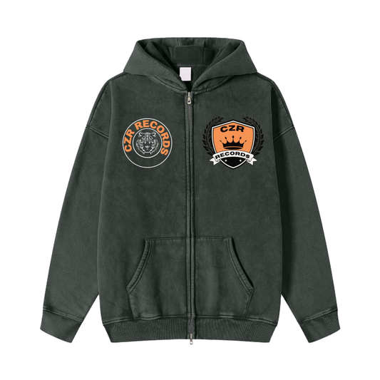 Streetwear Acid Washed Zip Fleece  Hoodie Jacket - 360 GMS