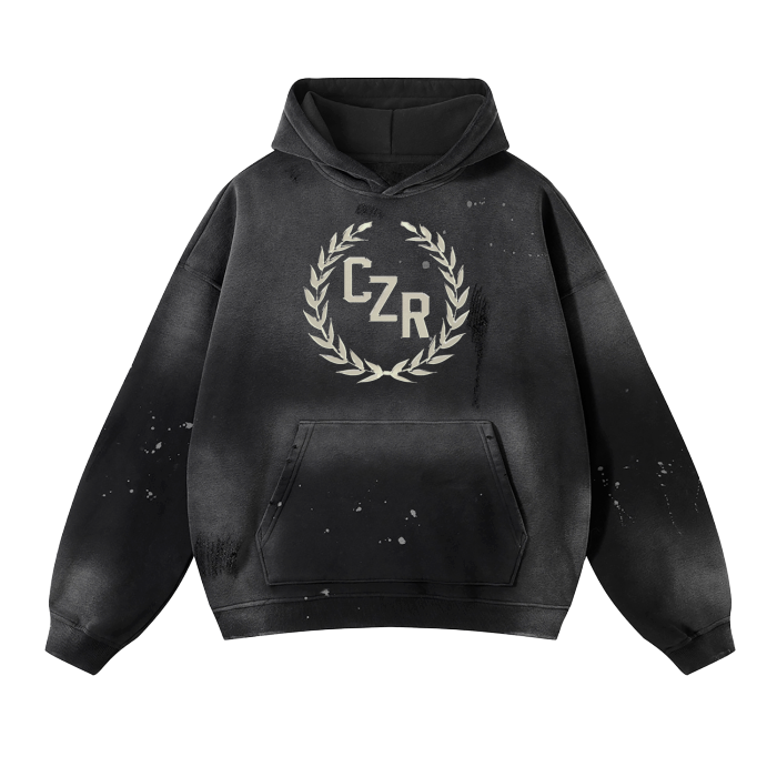 Vintage Wash Frayed Fleece Hoodie - 360 GSM