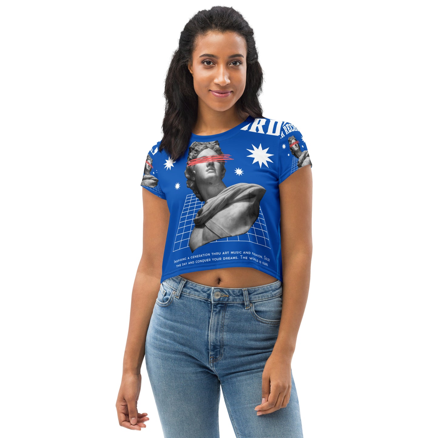 CZR RECORDS APPAREL- Womens Perseus Blue Crop Tee