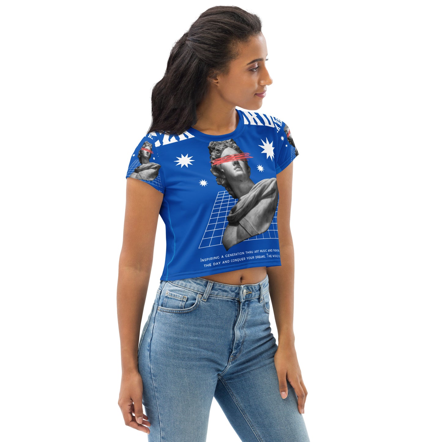 CZR RECORDS APPAREL- Womens Perseus Blue Crop Tee