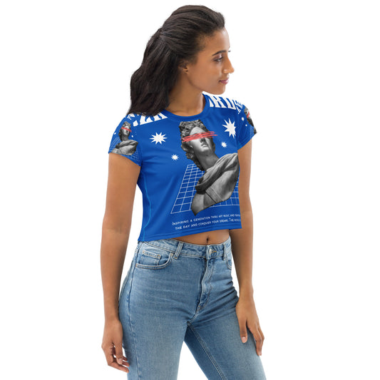 CZR RECORDS APPAREL- Womens Perseus Blue Crop Tee