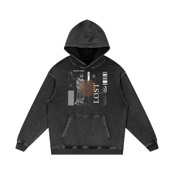 CZR RECORDS APPAREL- Lost & Found Acid Wash Oversize Hoodie
