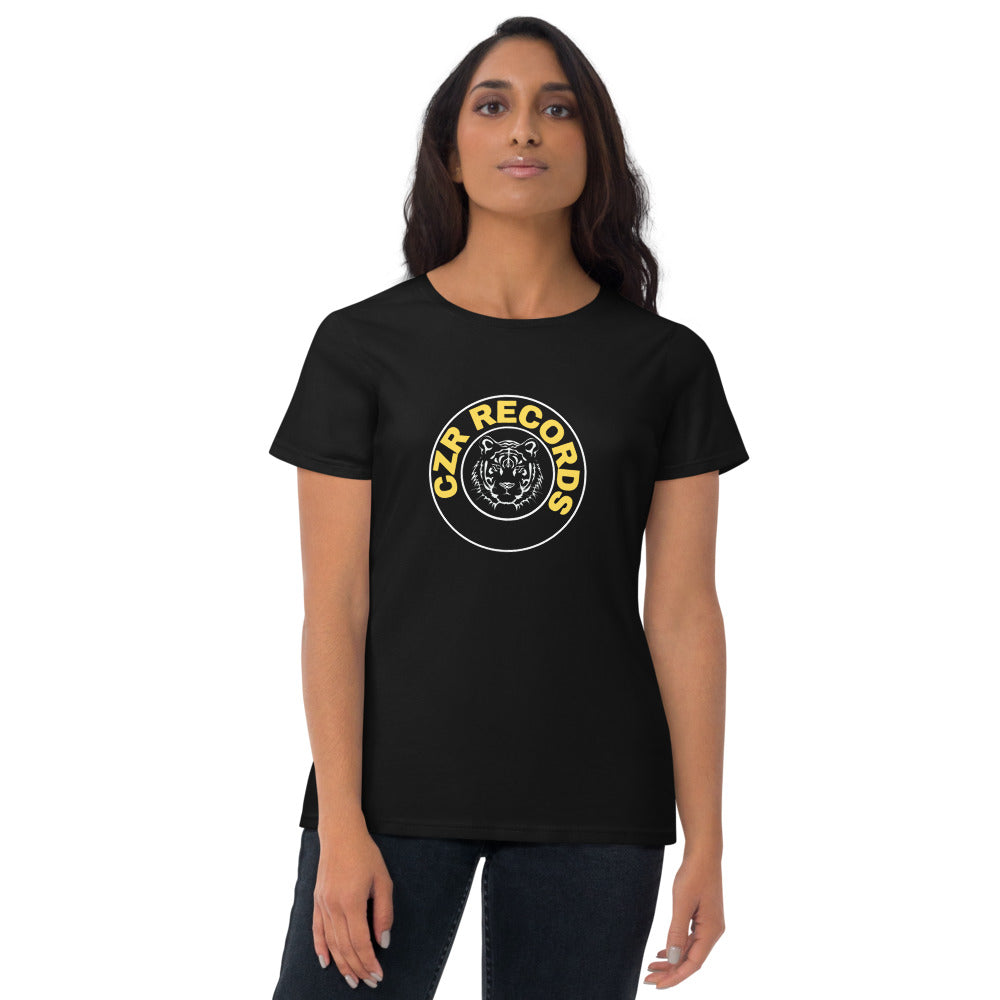 CZR RECORDS APPAREL -  Tiger Circle Yellow Font Womens t-shirt