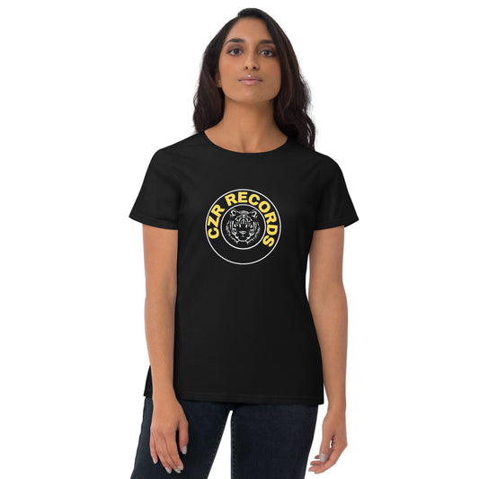 CZR RECORDS APPAREL -  Tiger Circle Yellow Font Womens t-shirt