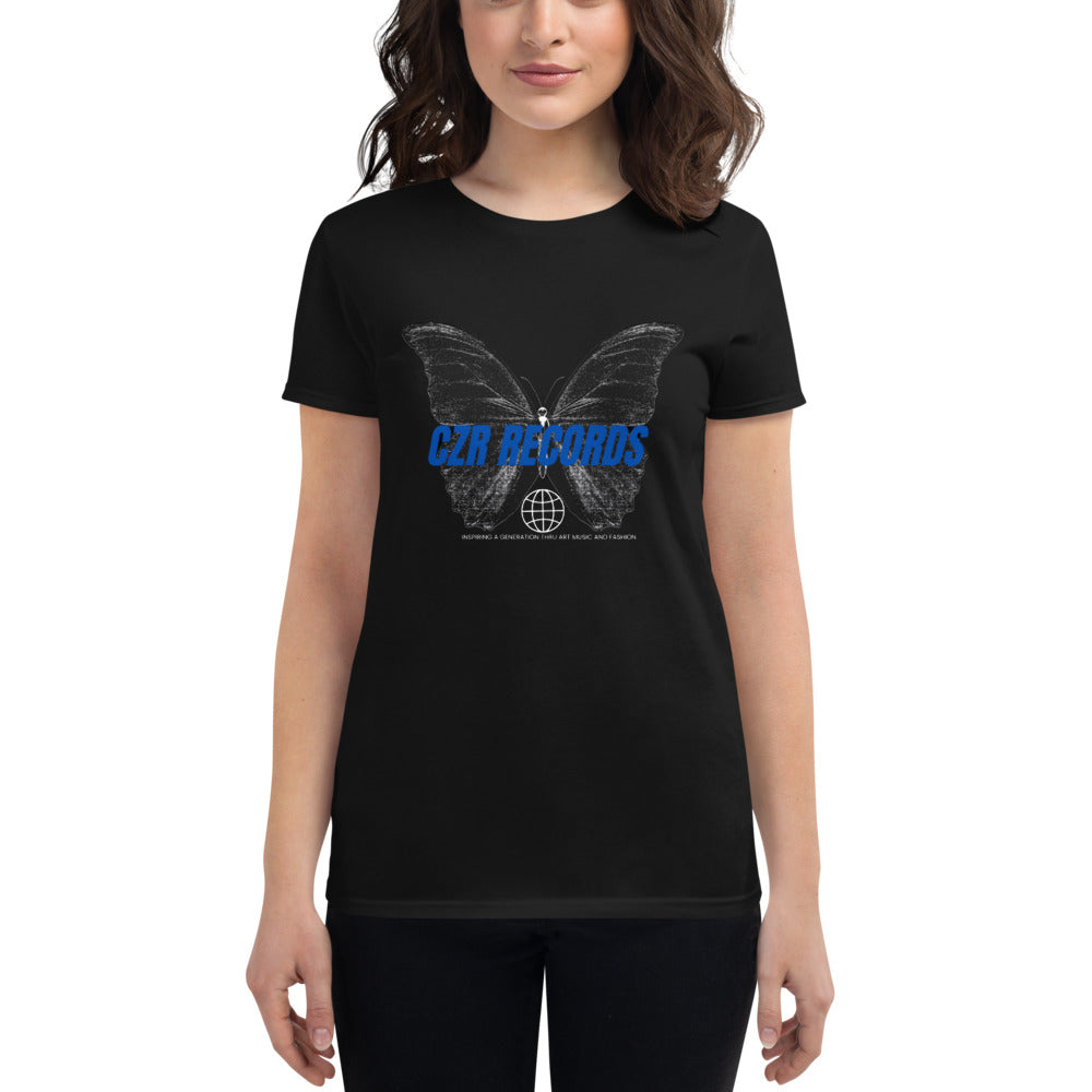 CZR RECORDS APPAREL - Butterfly Doors Blue Font Women's short sleeve t-shirt