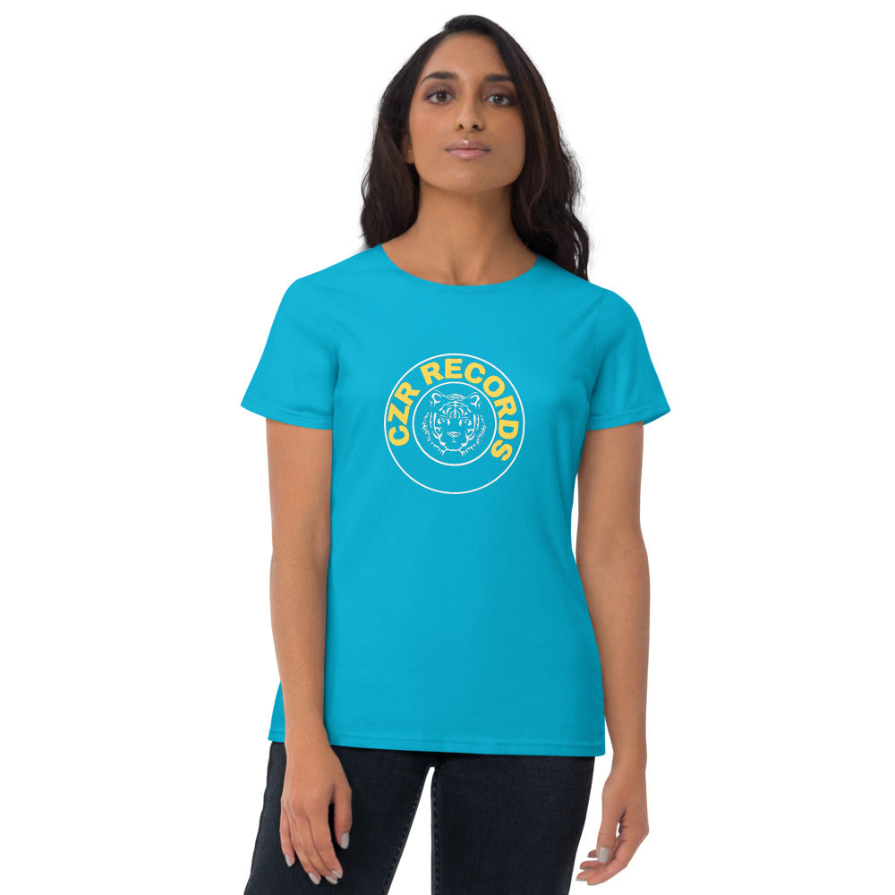 CZR RECORDS APPAREL -  Tiger Circle Yellow Font Womens t-shirt