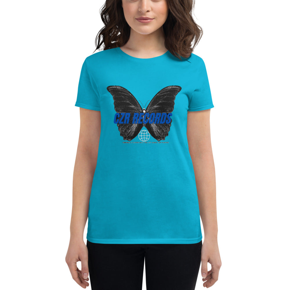CZR RECORDS APPAREL - Butterfly Doors Blue Font Women's short sleeve t-shirt