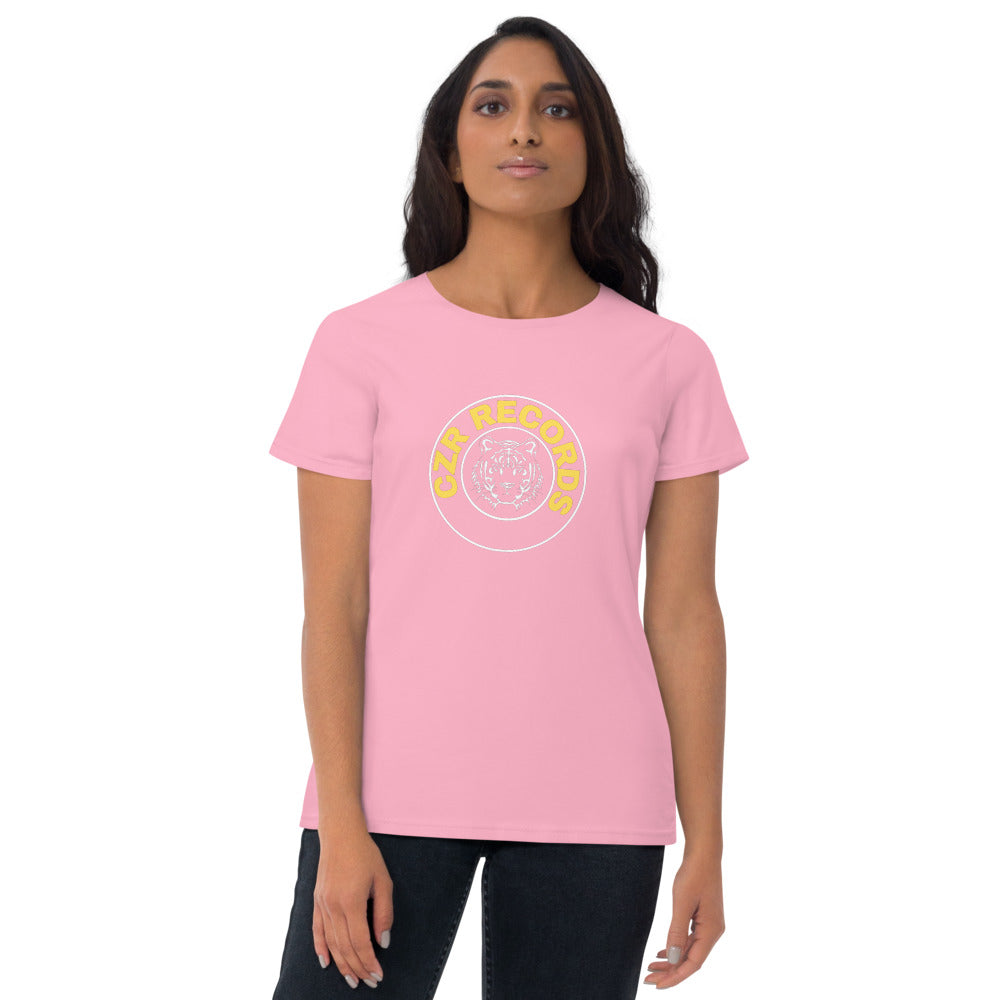 CZR RECORDS APPAREL -  Tiger Circle Yellow Font Womens t-shirt