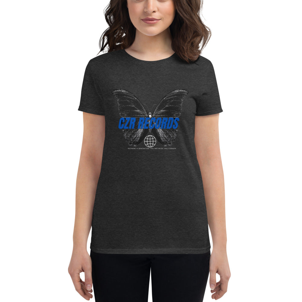 CZR RECORDS APPAREL - Butterfly Doors Blue Font Women's short sleeve t-shirt