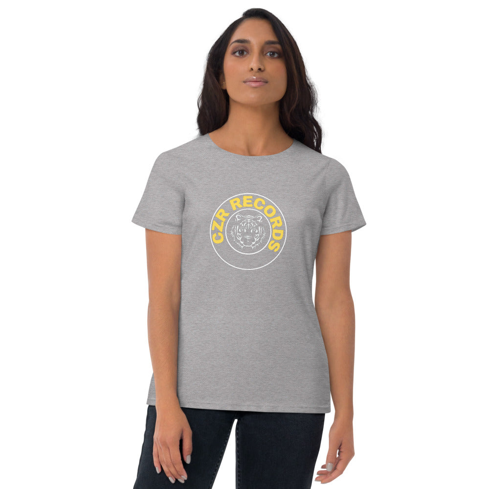 CZR RECORDS APPAREL -  Tiger Circle Yellow Font Womens t-shirt