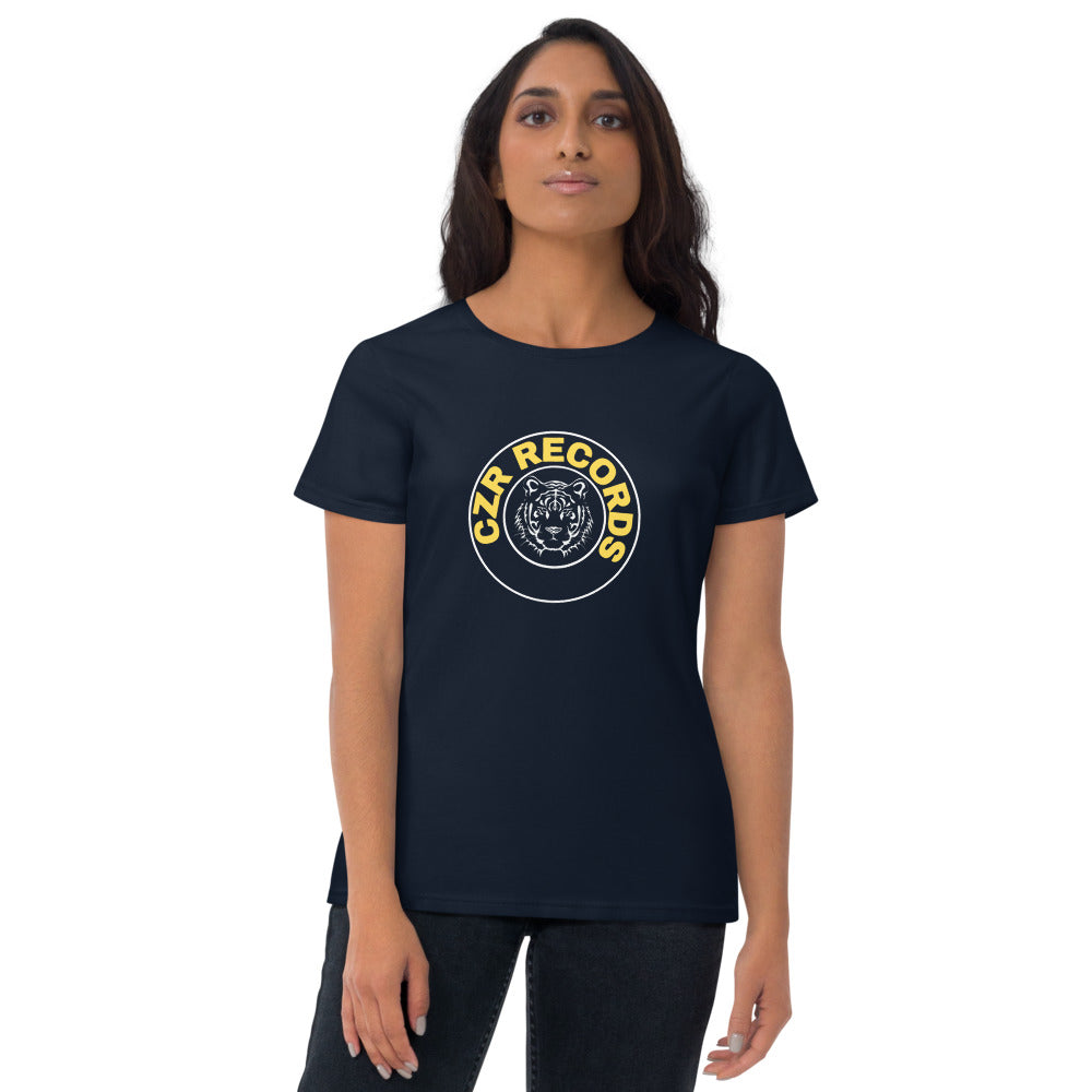 CZR RECORDS APPAREL -  Tiger Circle Yellow Font Womens t-shirt
