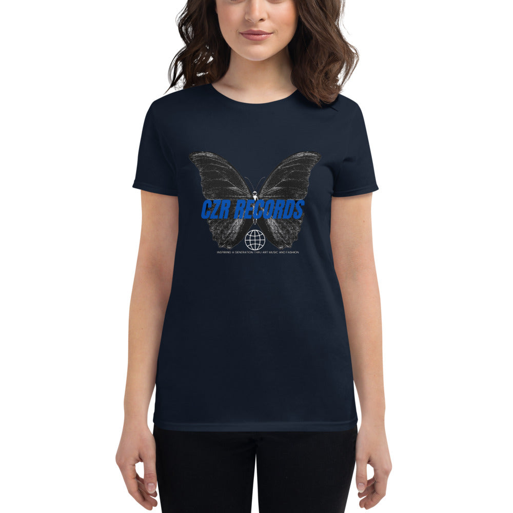 CZR RECORDS APPAREL - Butterfly Doors Blue Font Women's short sleeve t-shirt