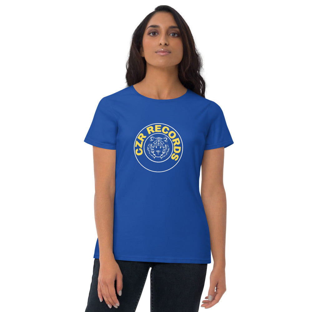 CZR RECORDS APPAREL -  Tiger Circle Yellow Font Womens t-shirt