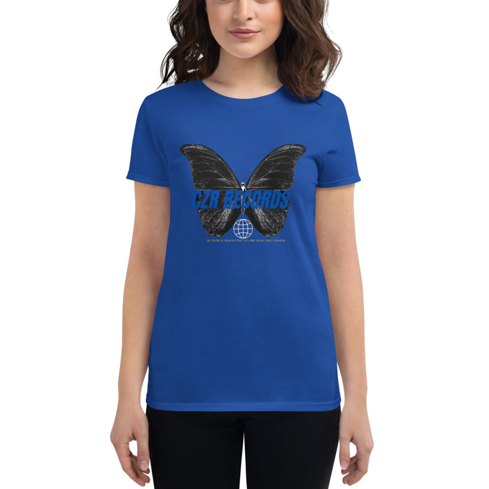 CZR RECORDS APPAREL - Butterfly Doors Blue Font Women's short sleeve t-shirt