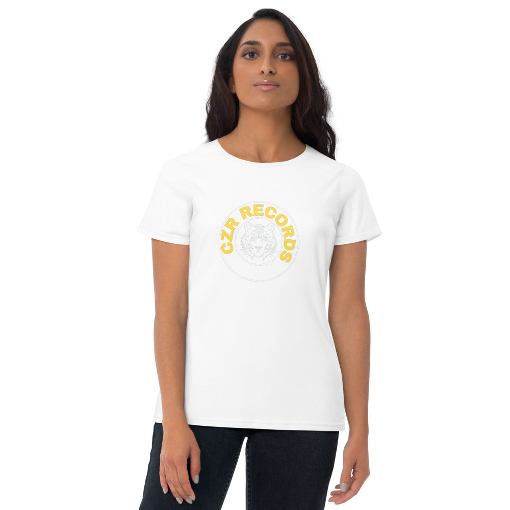 CZR RECORDS APPAREL -  Tiger Circle Yellow Font Womens t-shirt