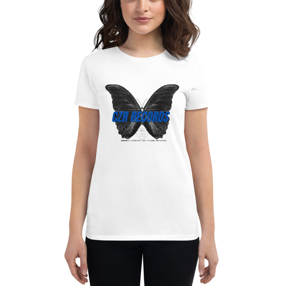 CZR RECORDS APPAREL - Butterfly Doors Blue Font Women's short sleeve t-shirt